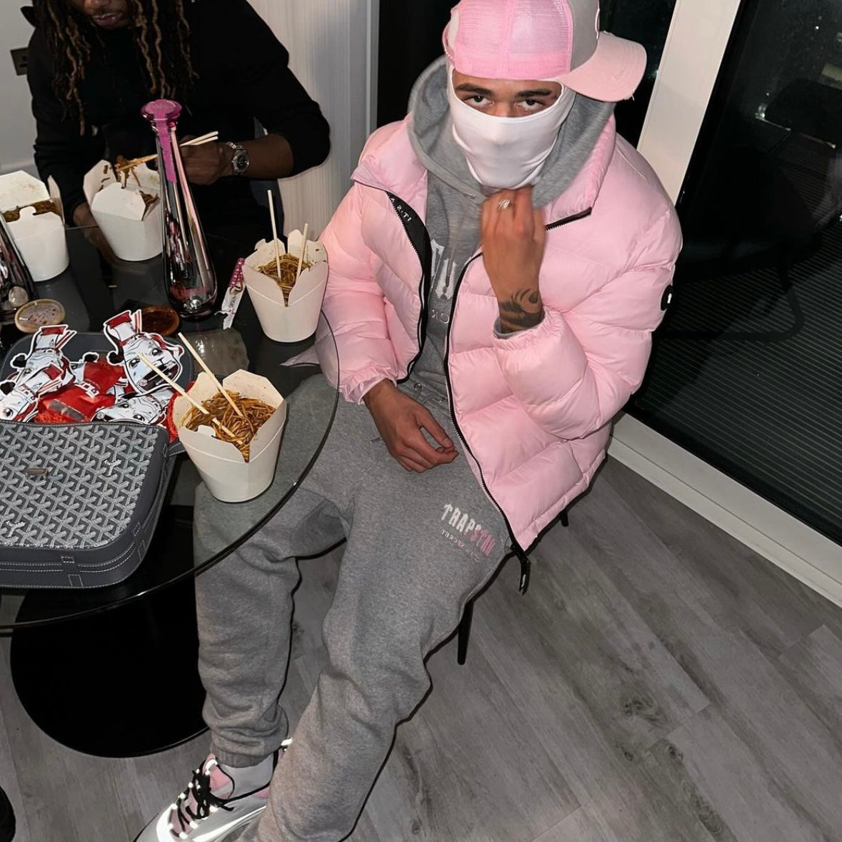 Trapstar Chenille Decoded Hooded Tracksuit - Grey / Pink
