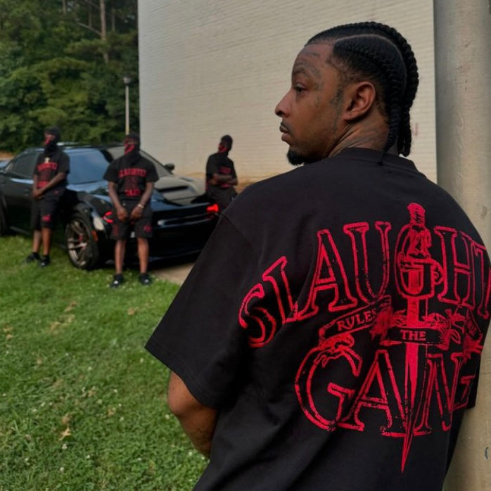 Corteiz RTW x Slaughter Gang T-Shirt - Black / Red