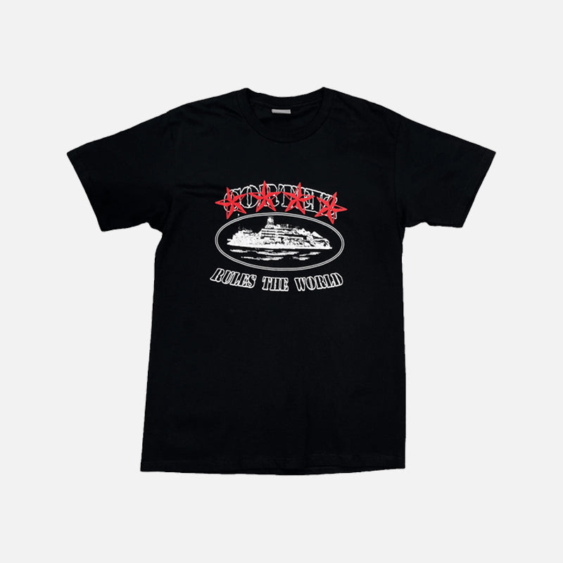 Preloved Corteiz RTW 4 Starz T-Shirt - Black / Red