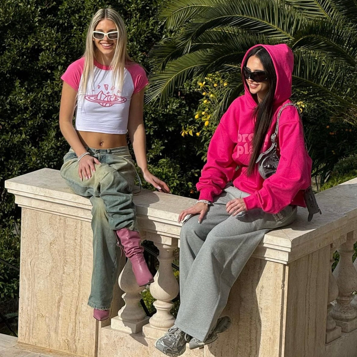 Broken Planet Market Monochrome Hoodie - Fuchshia Pink