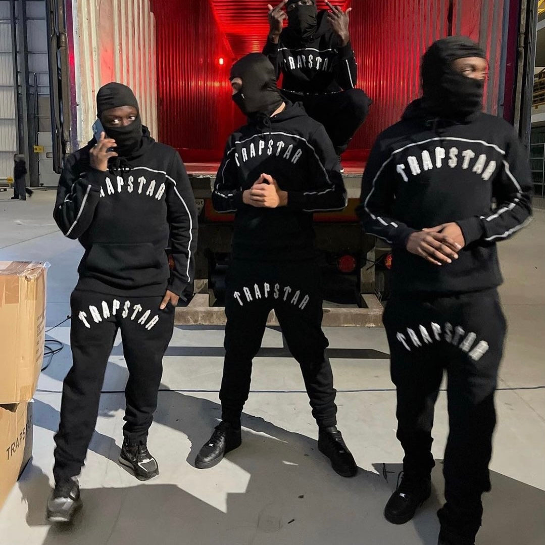 Trapstar Irongate Chenille Arch Hooded Tracksuit - Black Monochrome Edition