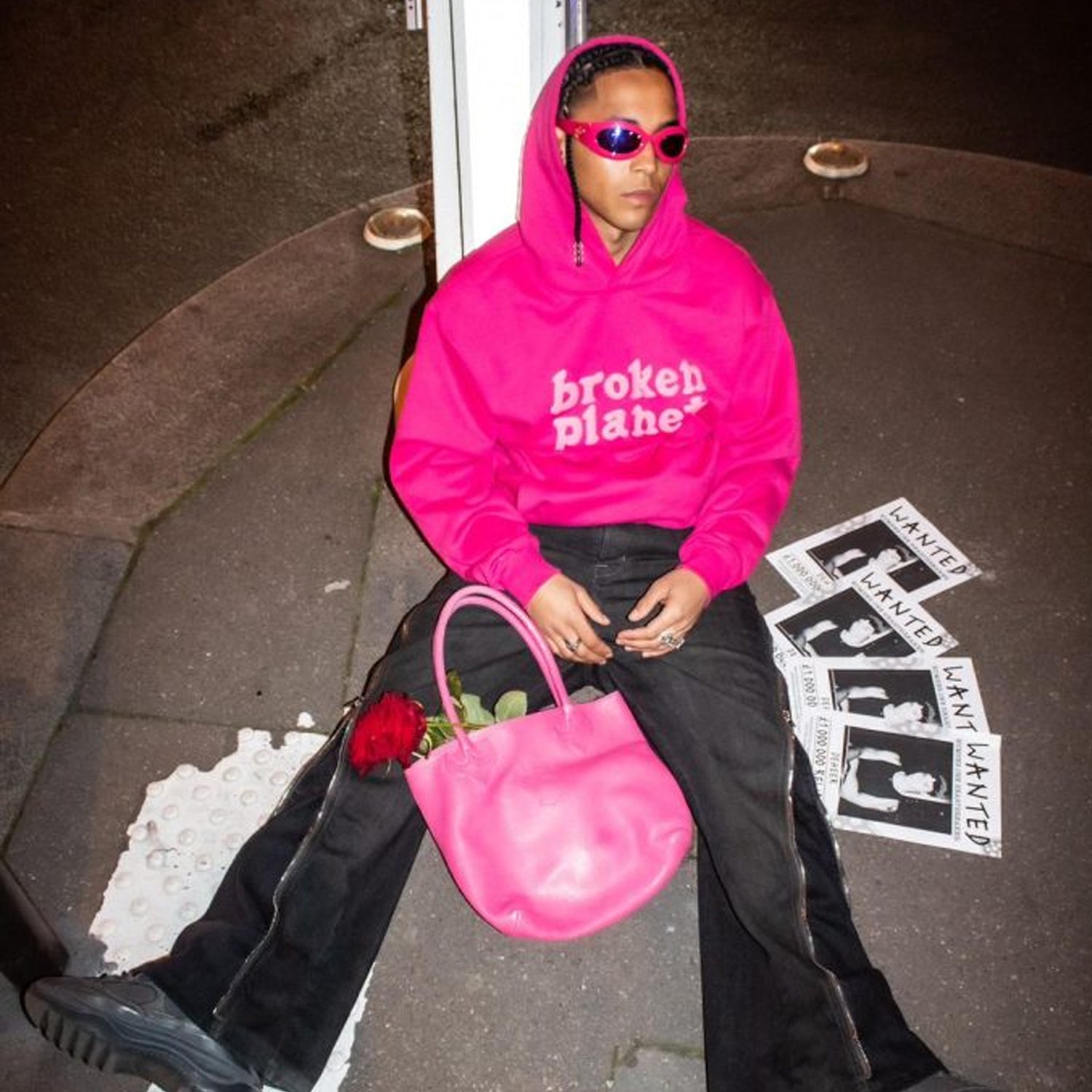 Broken Planet Market Monochrome Hoodie - Fuchshia Pink