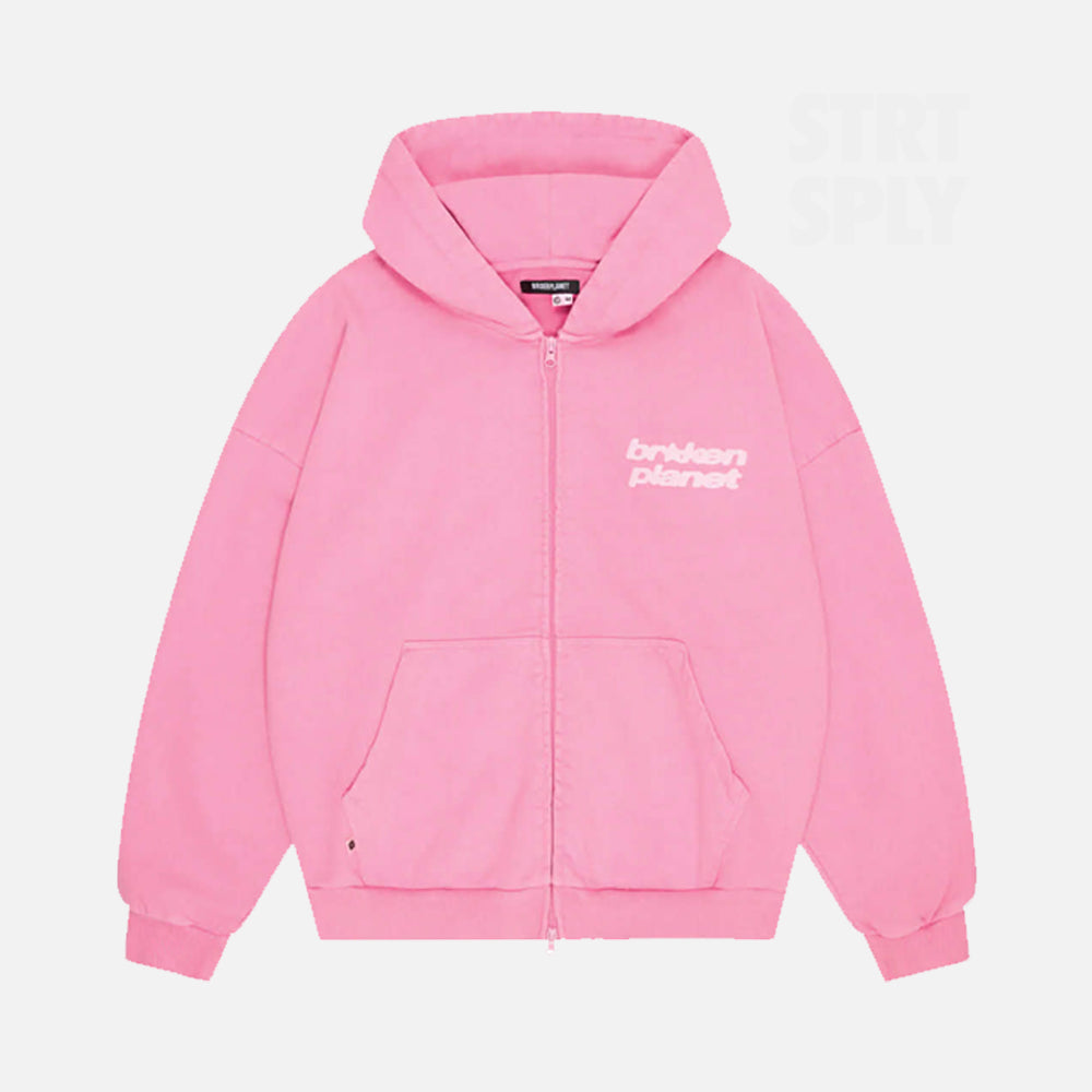 Broken Planet Star Logo Zip-Up Hoodie - Candy Pink