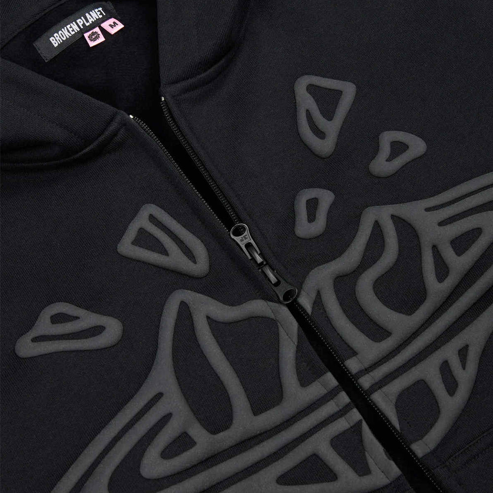 Broken Planet Zip-Up Hoodie - Midnight Black