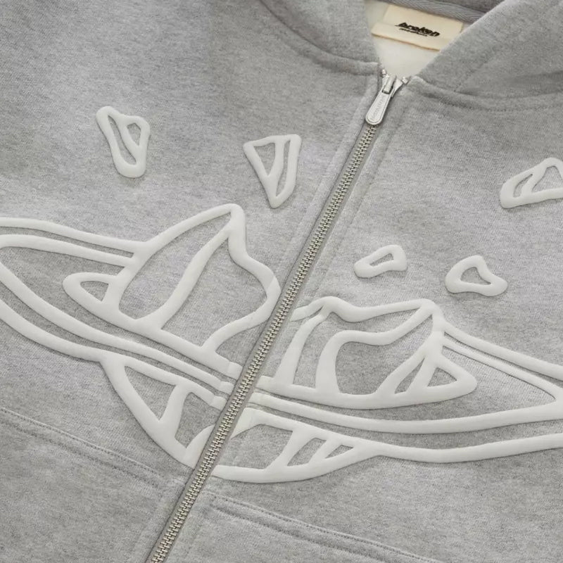 Broken Planet Zip-Up Hoodie - Heather Grey