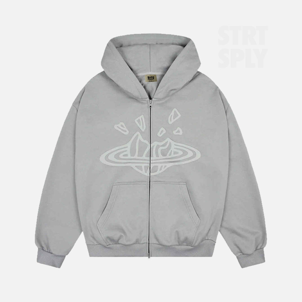 Broken Planet Zip-Up Hoodie - Stone Grey