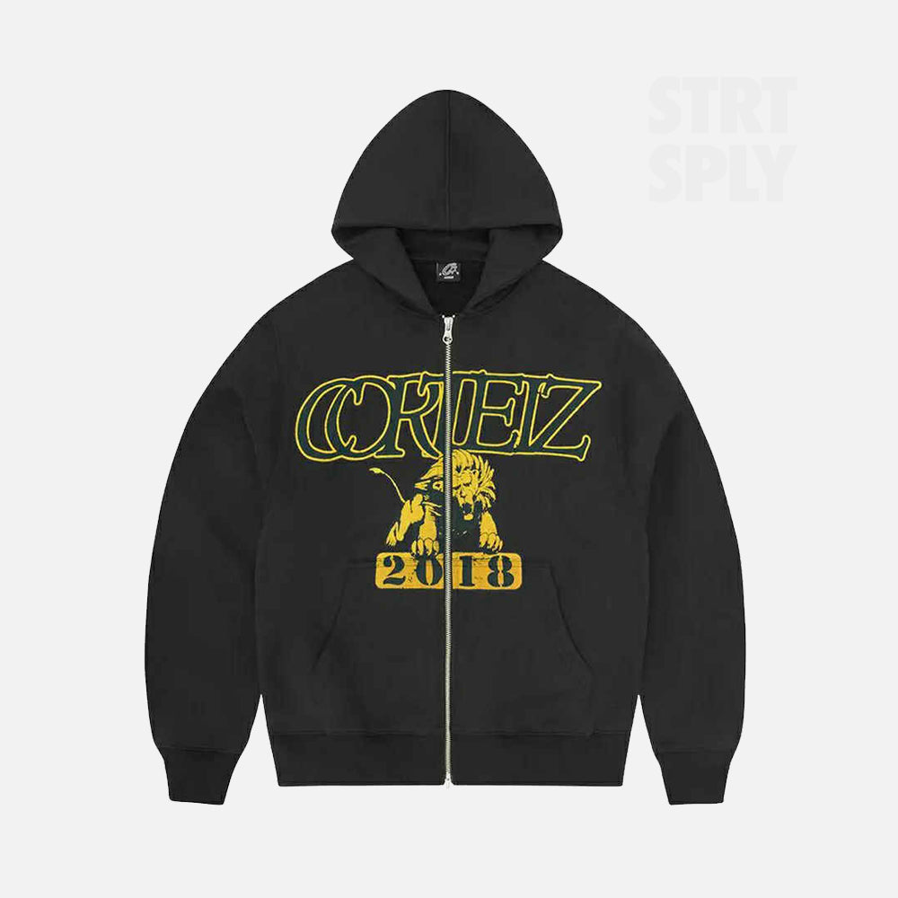Corteiz RTW Lion Boxy Zip Hoodie - Black