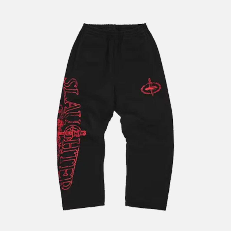 Corteiz RTW x Slaughter Gang Bottoms - Black / Red