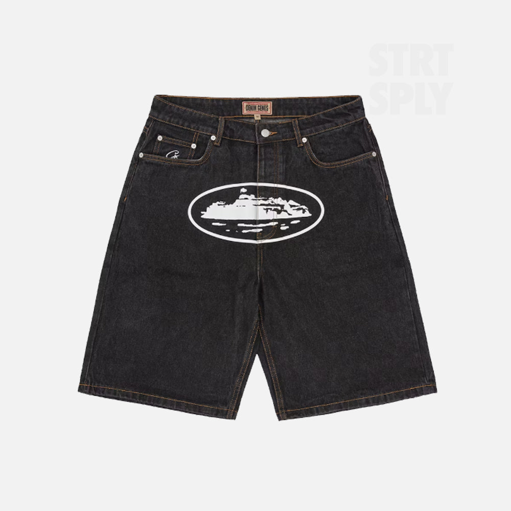 Corteiz RTW Alcatraz Denim Shorts - Washed Black