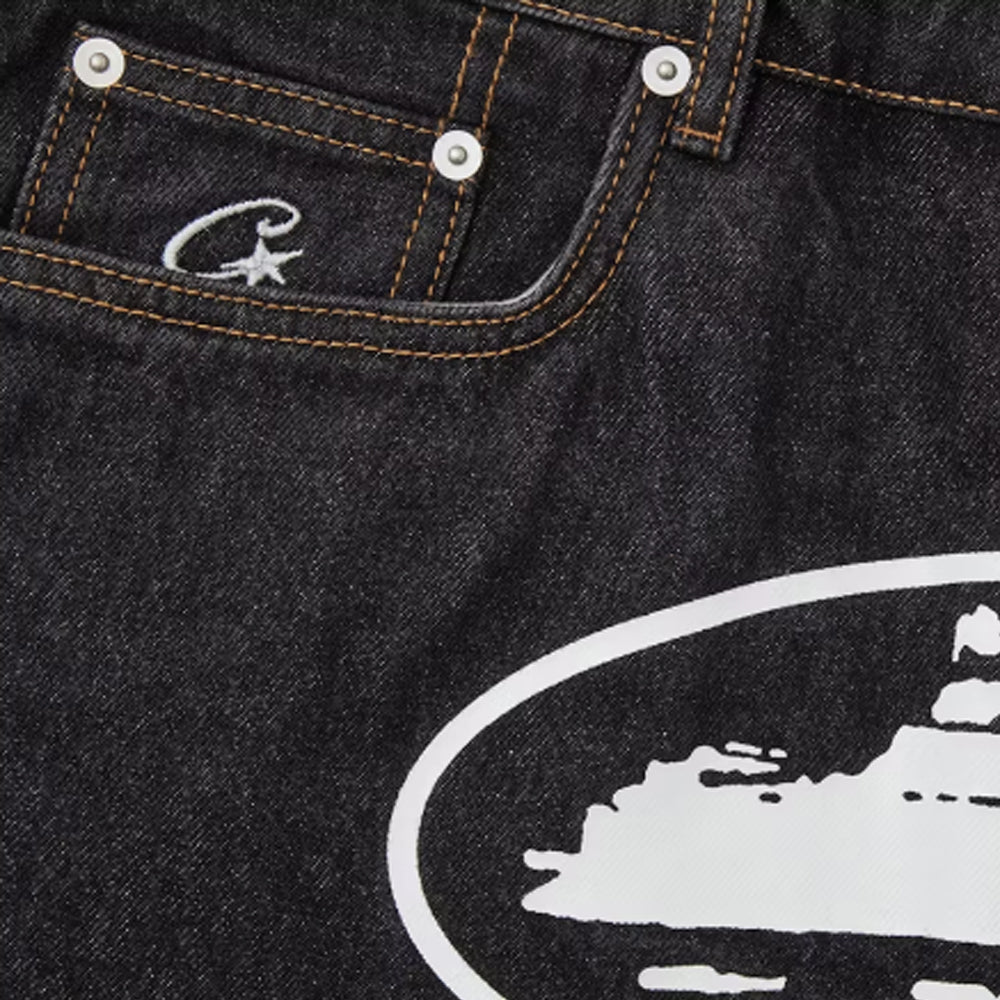 Corteiz RTW Alcatraz Denim Shorts - Washed Black