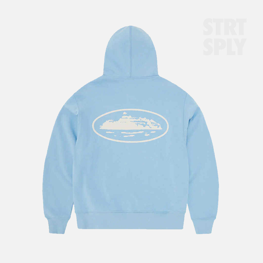Corteiz RTW Island Puff Print Zip Hoodie - Baby Blue