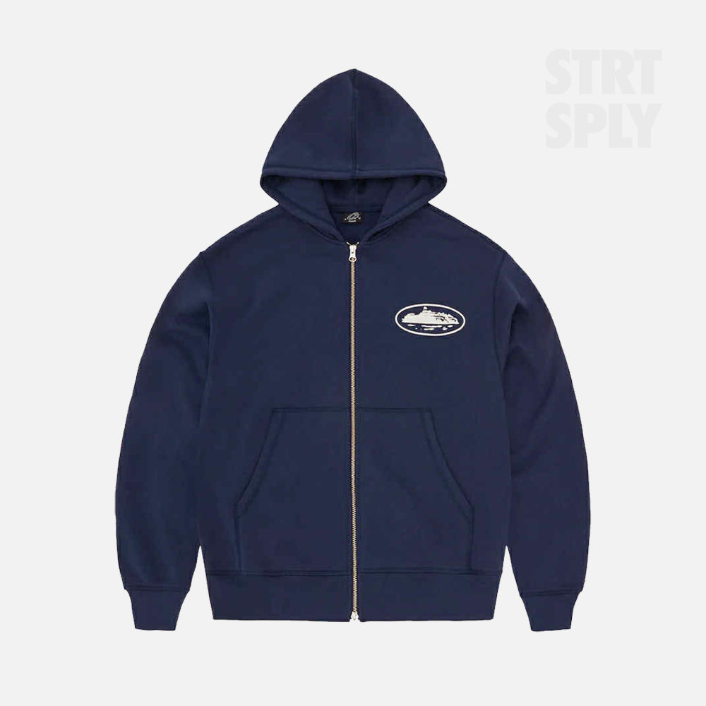 Corteiz RTW Island Puff Print Zip Hoodie - Navy