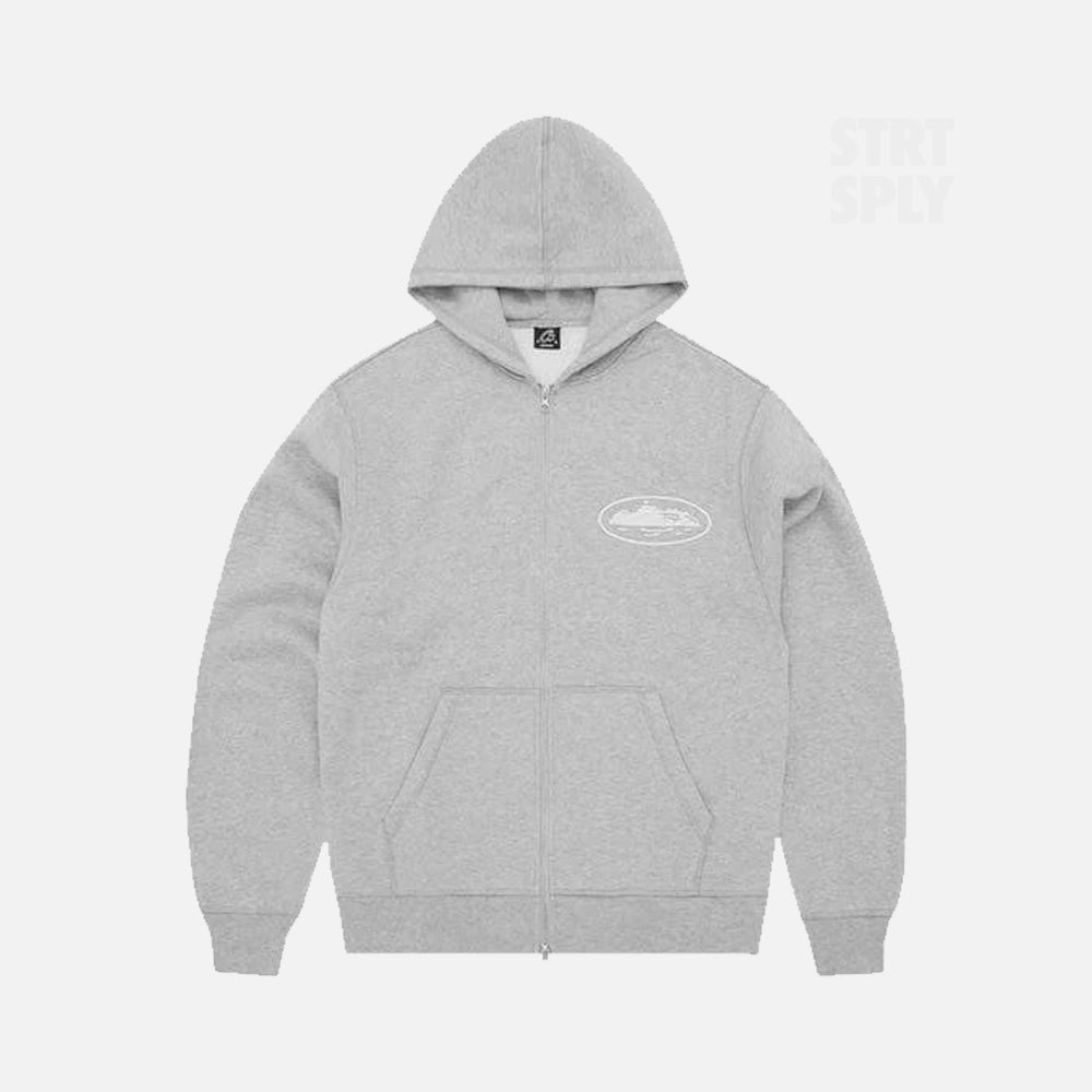 Corteiz RTW Island Puff Print Zip Hoodie - Heather Grey