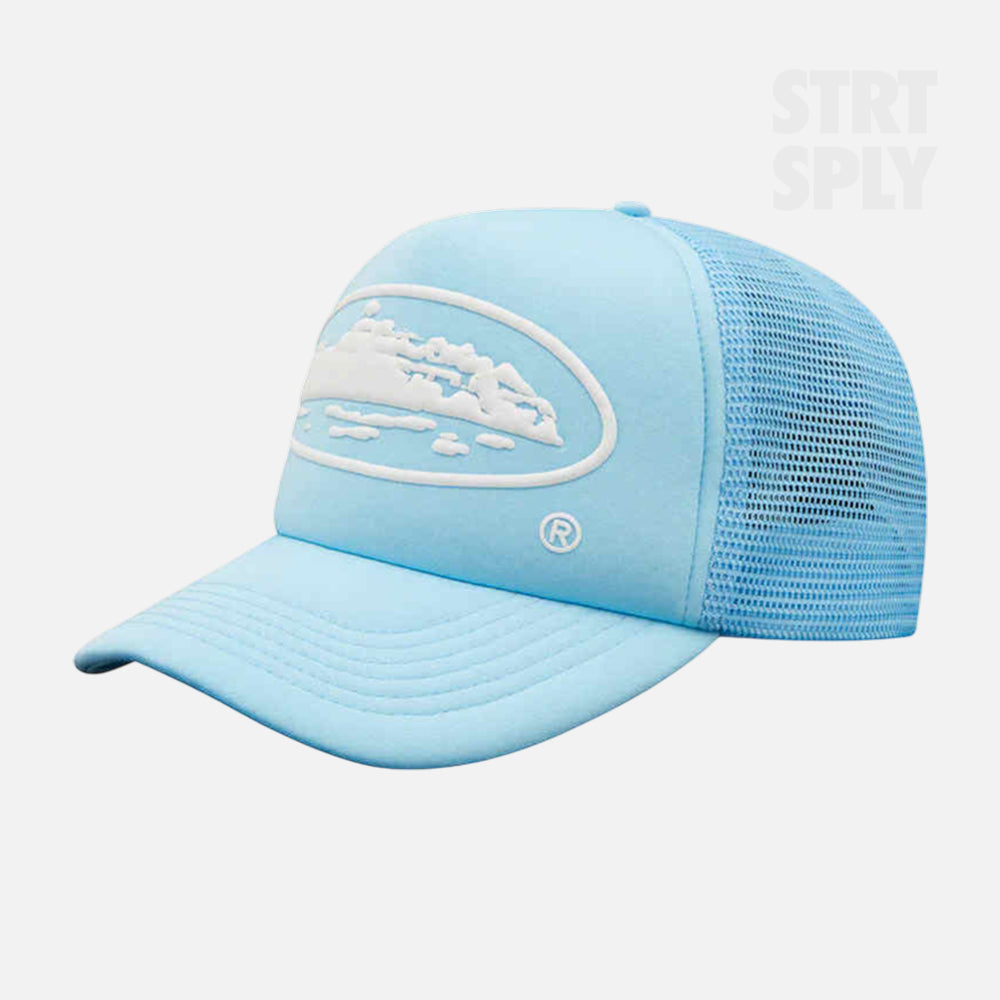 Corteiz RTW Alcatraz Puff Print Trucker Hat - Baby Blue