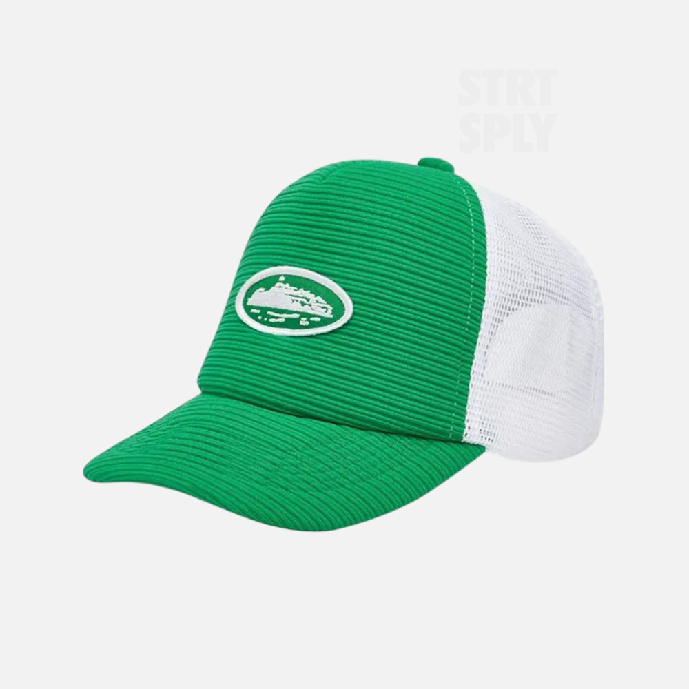 Corteiz RTW Short Peak Trucker Hat - Green / White