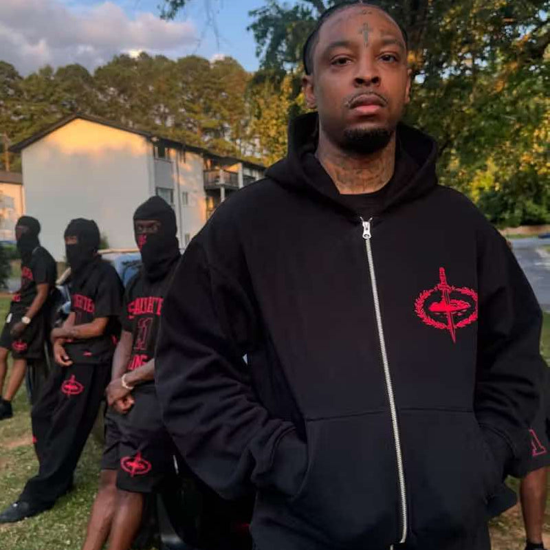 Corteiz RTW x Slaughter Gang Zip-Up Hoodie - Black / Red
