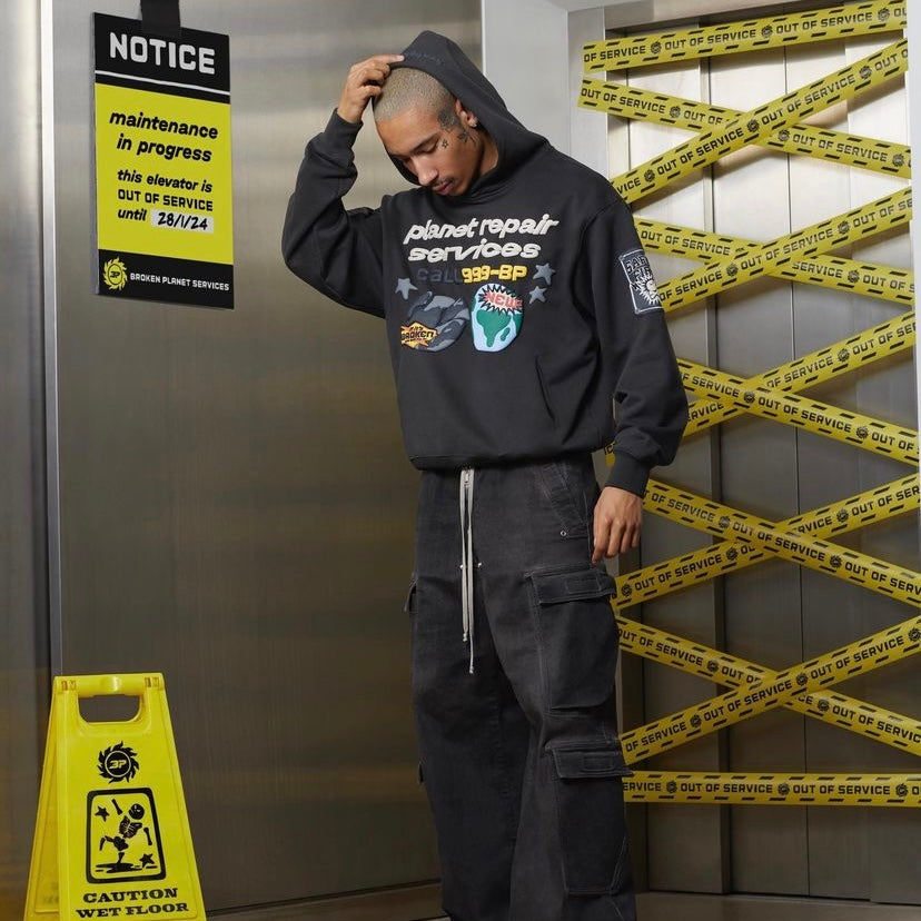 Broken Planet Market Planet Repair Services Hoodie - Soot Black