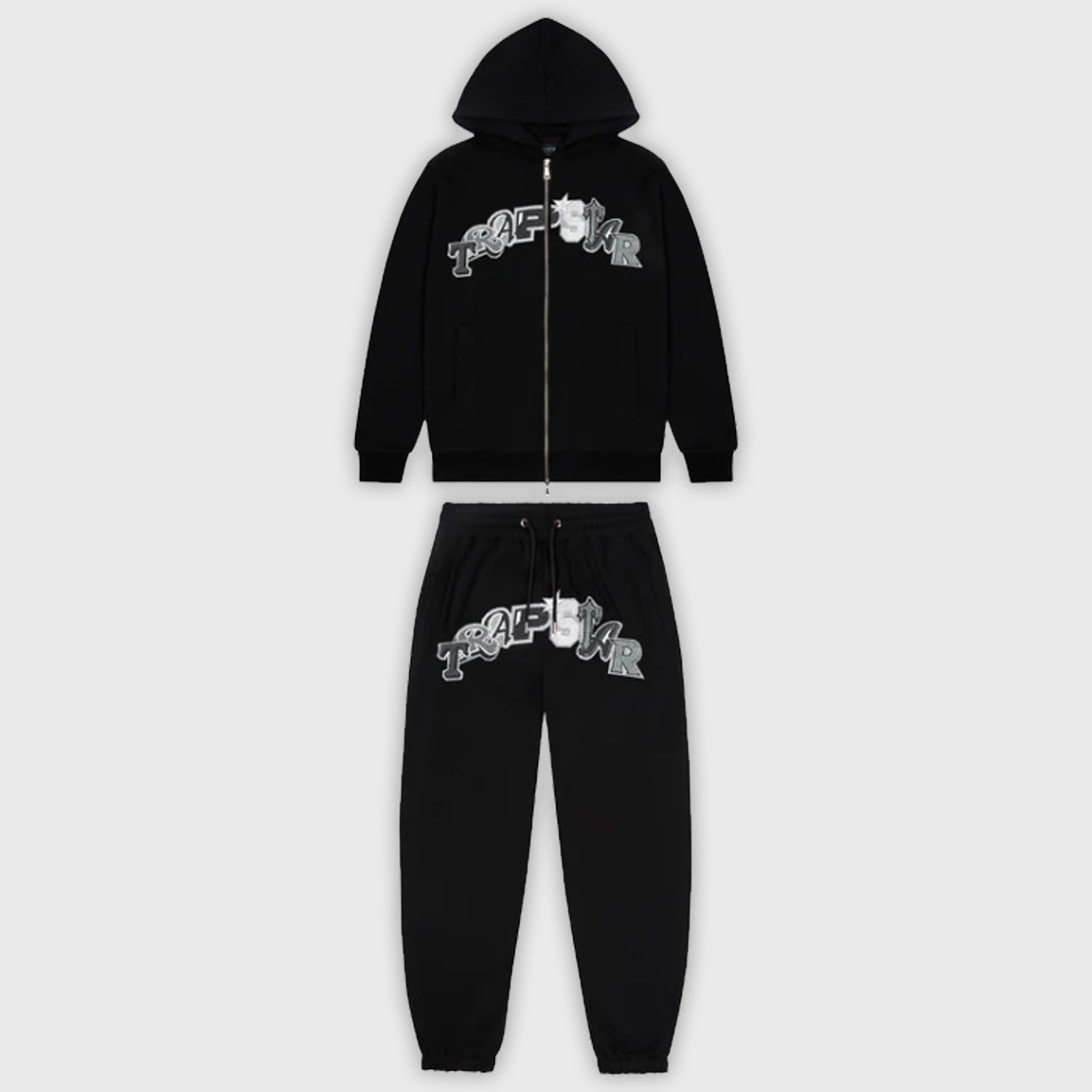 TRAPSTAR WILDCARD BLACK MONOCHROME HOODED BLACK TRACKSUIT KICKKONNECT