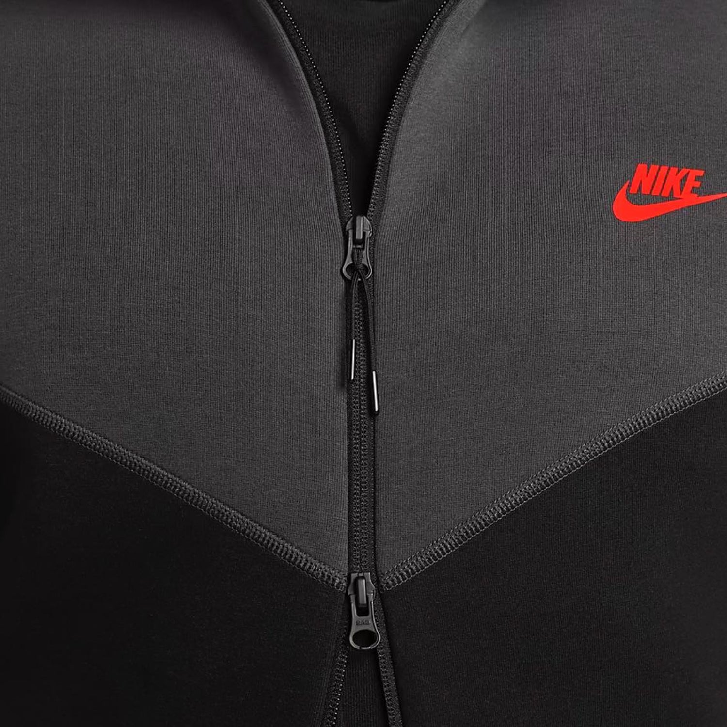 Nike Tech Fleece Zip-Up Hoodie - Black / Smoke Grey / Crimson Red (New Season)