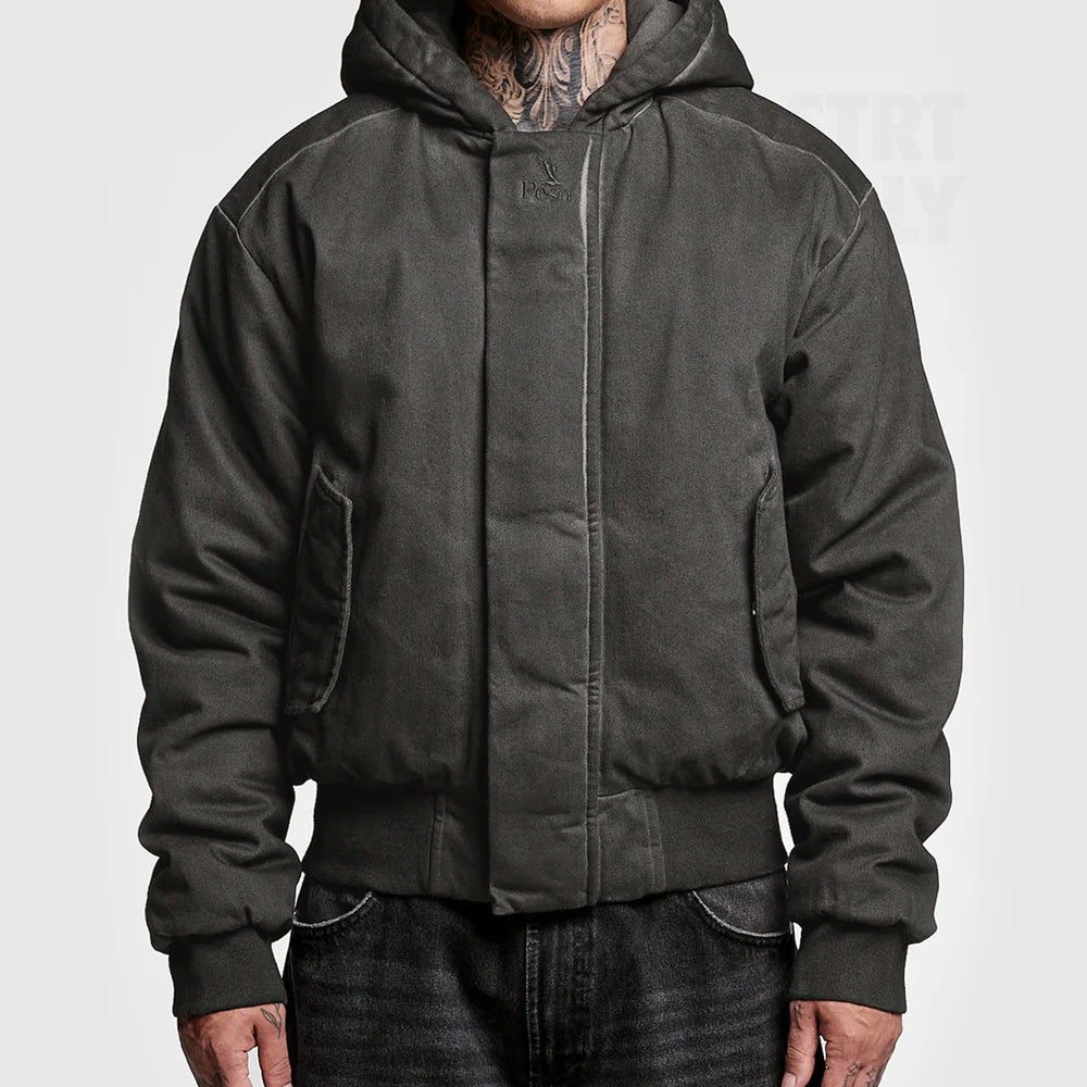 Peso Oil Washed Cotton Puffer Jacket - Black