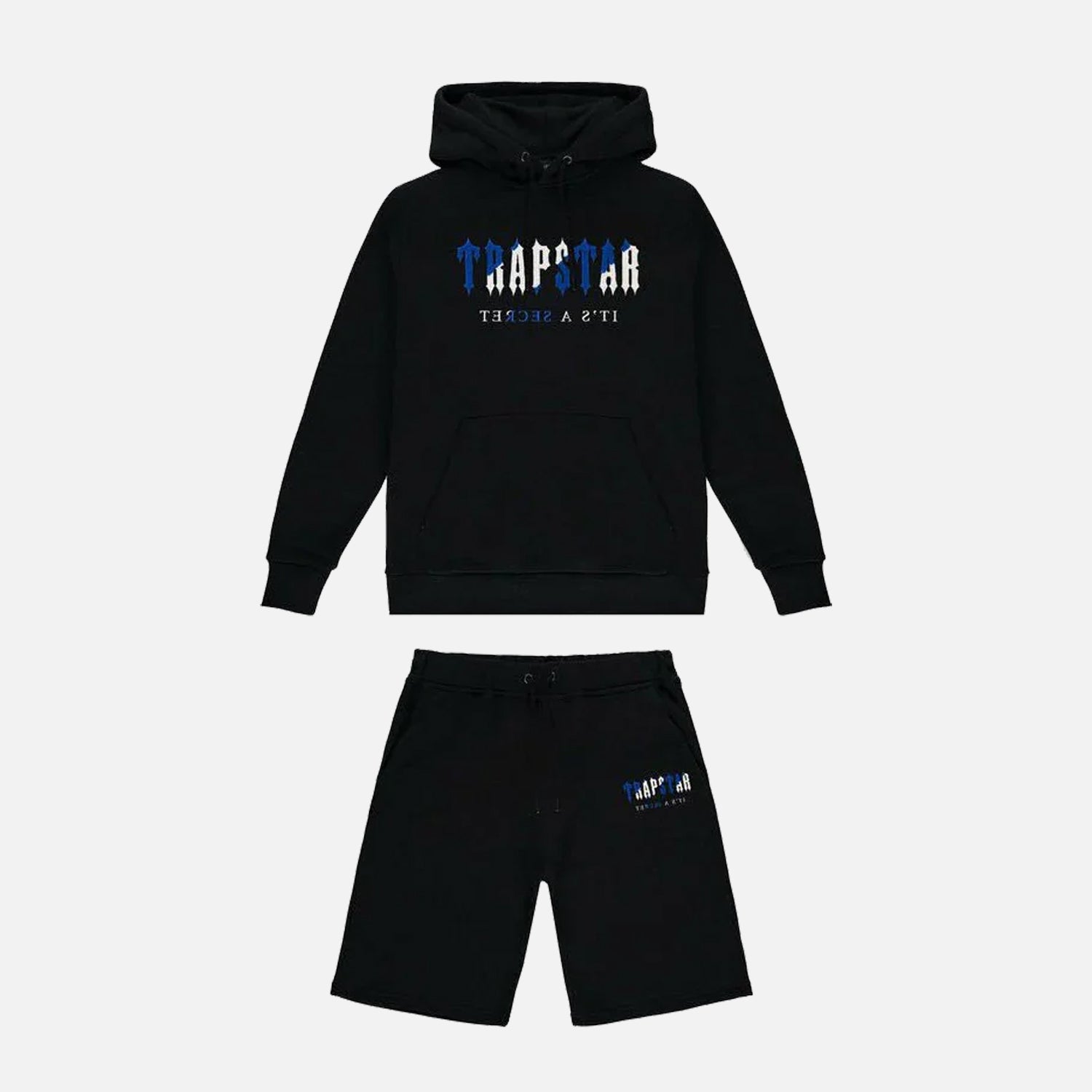 Trapstar Chenille Decoded Hooded Short Set - Black / Dazzling Blue