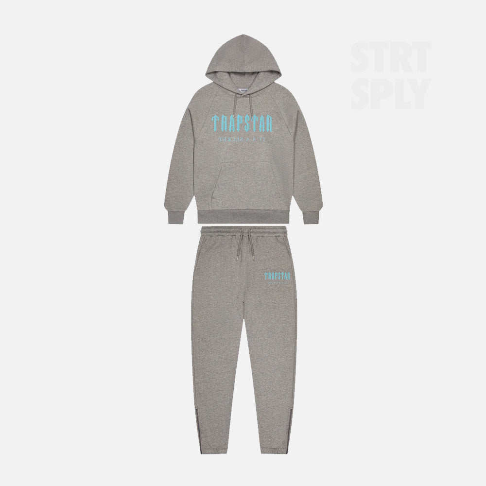 Trapstar Chenille Decoded Hooded Tracksuit - Grey / Light Blue