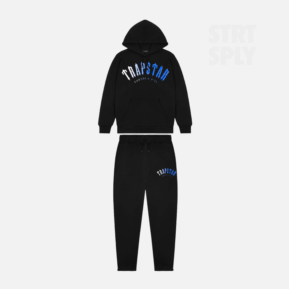 Trapstar Irongate Arch Fade Hooded Tracksuit - Black / Blue
