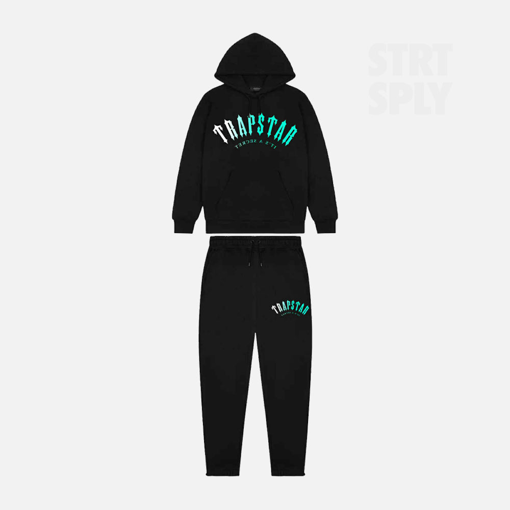 Trapstar Irongate Arch Fade Hooded Tracksuit - Black / Teal