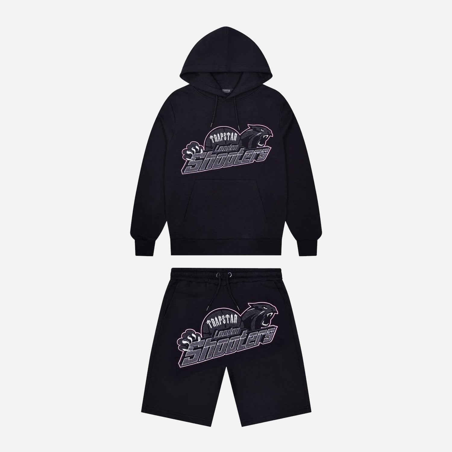 Trapstar Shooters Hooded Short Set - Black / Pink