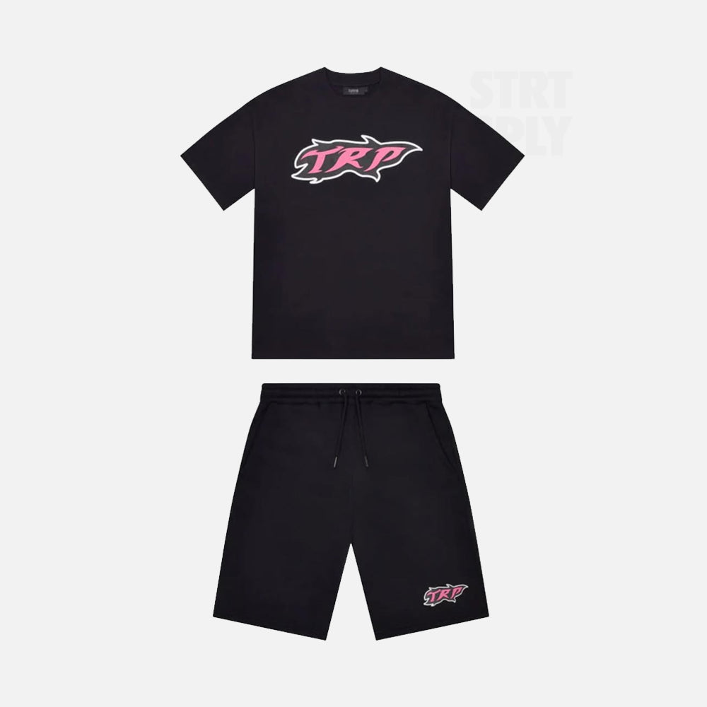 Trapstar TRP Flame T-Shirt & Short Set - Black / Pink