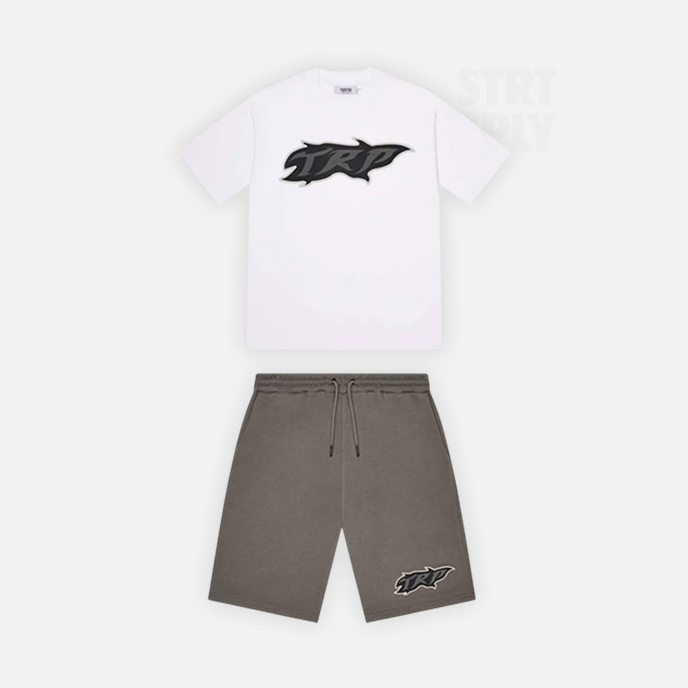 Trapstar TRP Flame T-Shirt & Short Set - White / Khaki