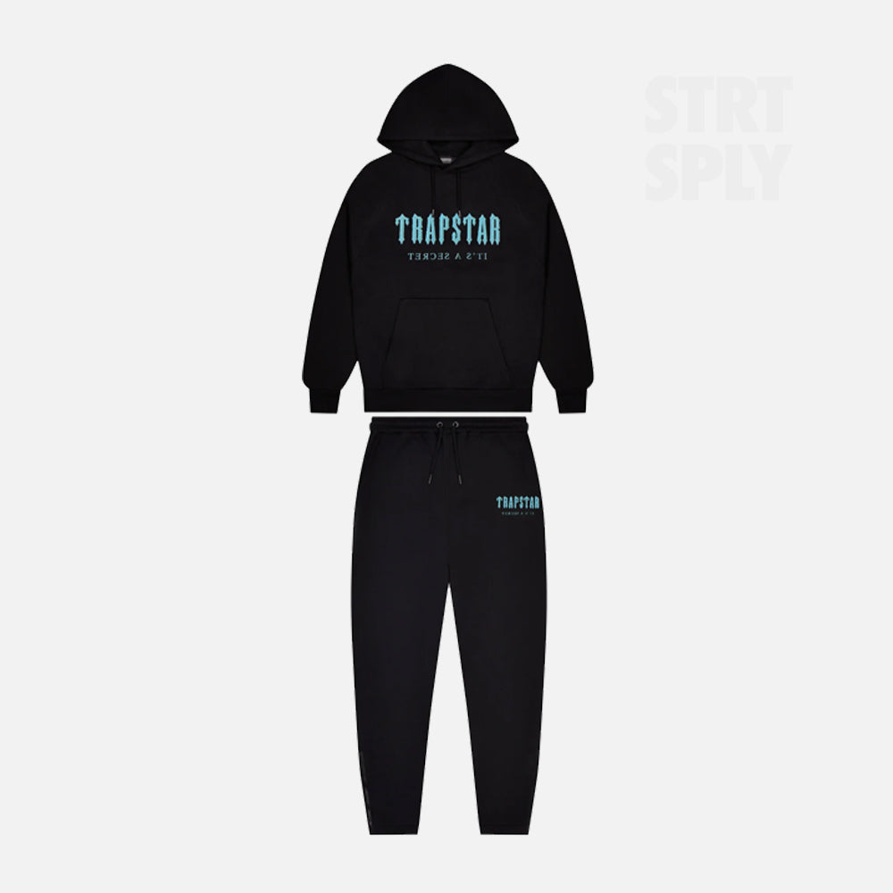 Trapstar Chenille Decoded Hooded Tracksuit - Black / Light Blue