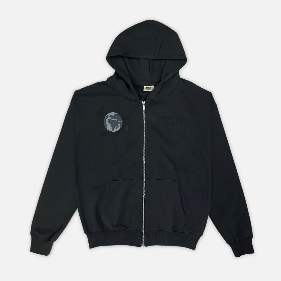 Broken Planet Market Spider Web Zip Up Hoodie - Soot Black