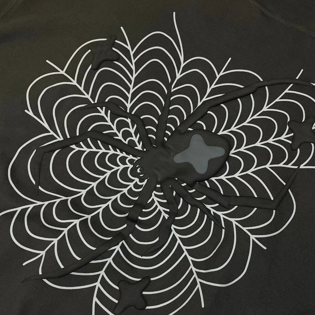 Broken Planet Market Spider Web Zip Up Hoodie - Soot Black