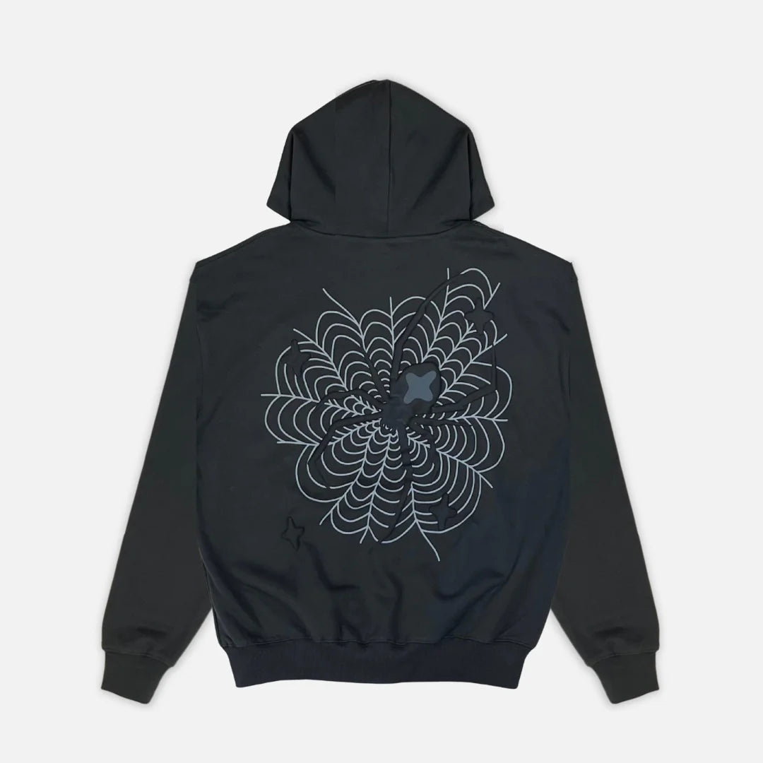 Broken Planet Market Spider Web Zip Up Hoodie - Soot Black