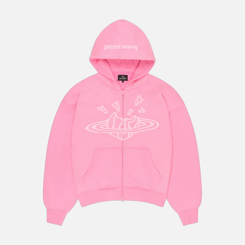 Broken Planet Zip-Up Hoodie - Candy Pink