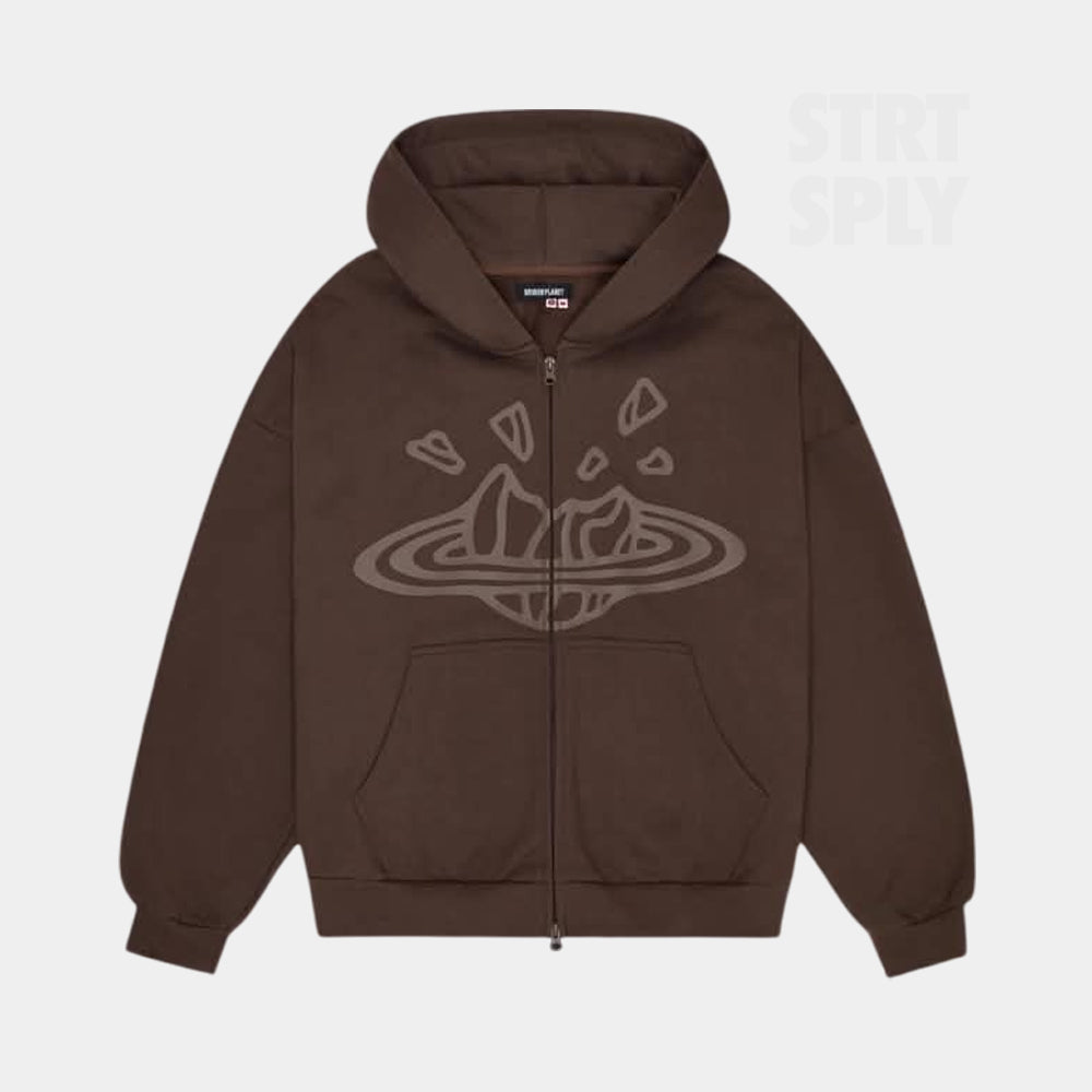 Broken Planet Zip-Up Hoodie - Chocolate Brown