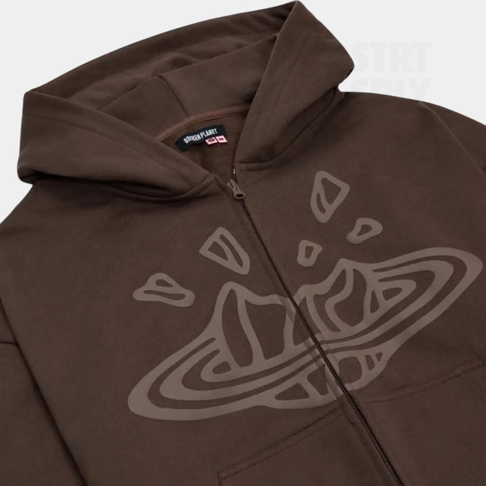 Broken Planet Zip-Up Hoodie - Chocolate Brown