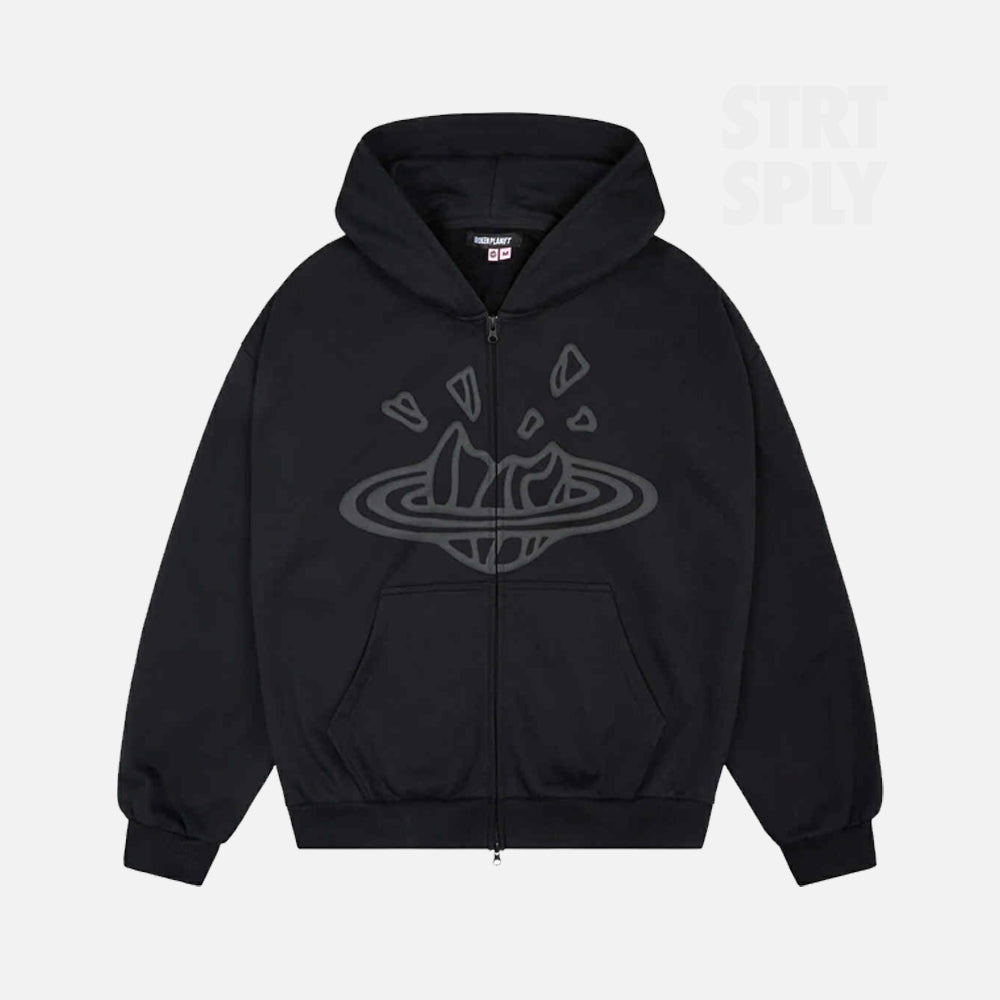 Broken Planet Zip-Up Hoodie - Midnight Black