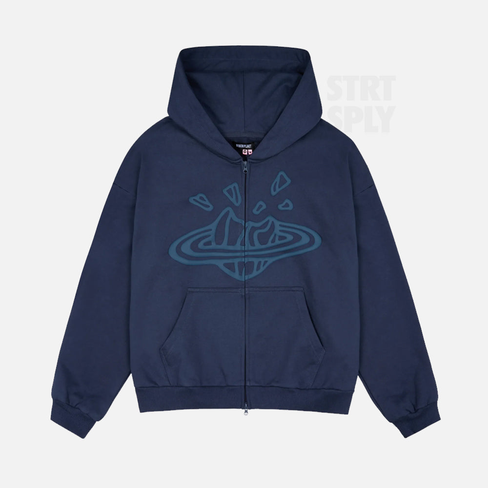 Broken Planet Zip-Up Hoodie - Deep Navy