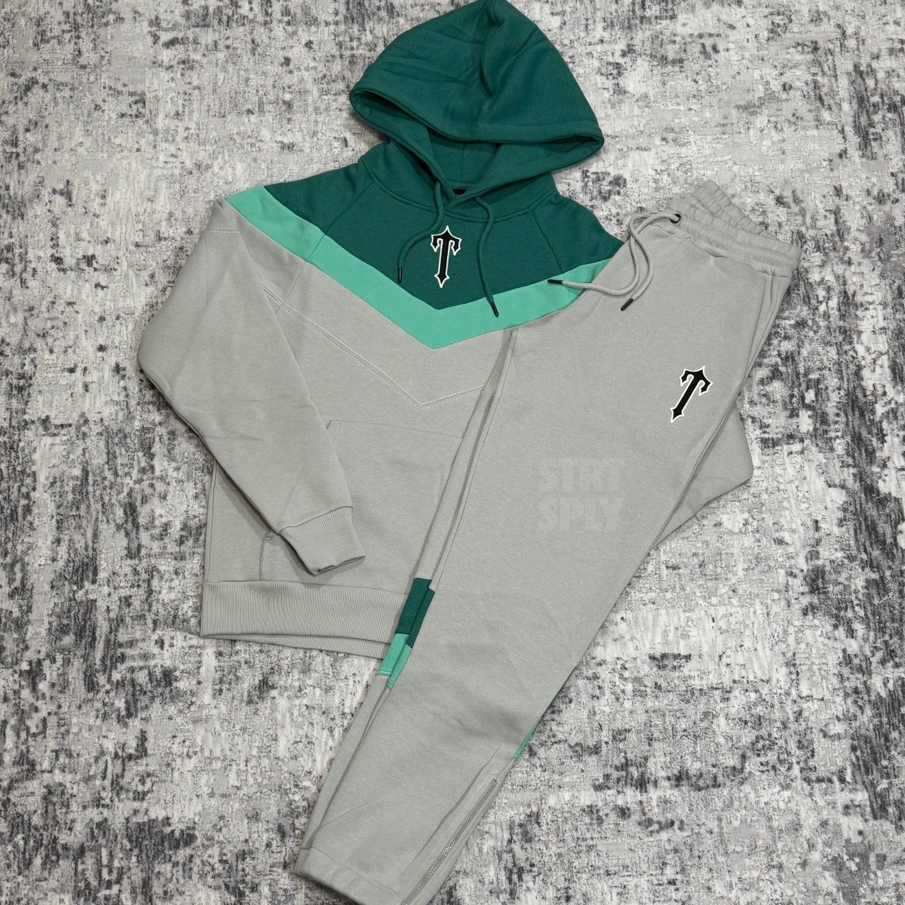 Trapstar V Stripe Hooded Tracksuit - Grey / Teal