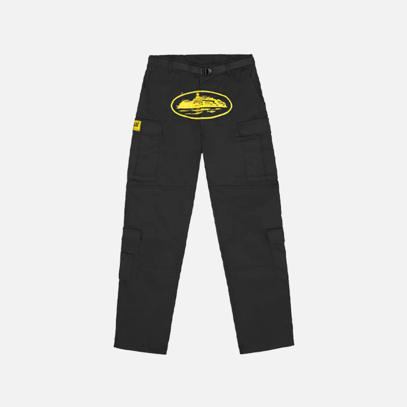 Corteiz RTW Alcatraz Guerillaz Cargo Trouser - Black / Yellow