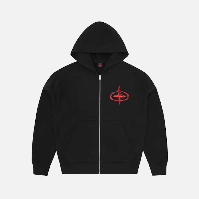 Corteiz RTW x Slaughter Gang Zip-Up Hoodie - Black / Red