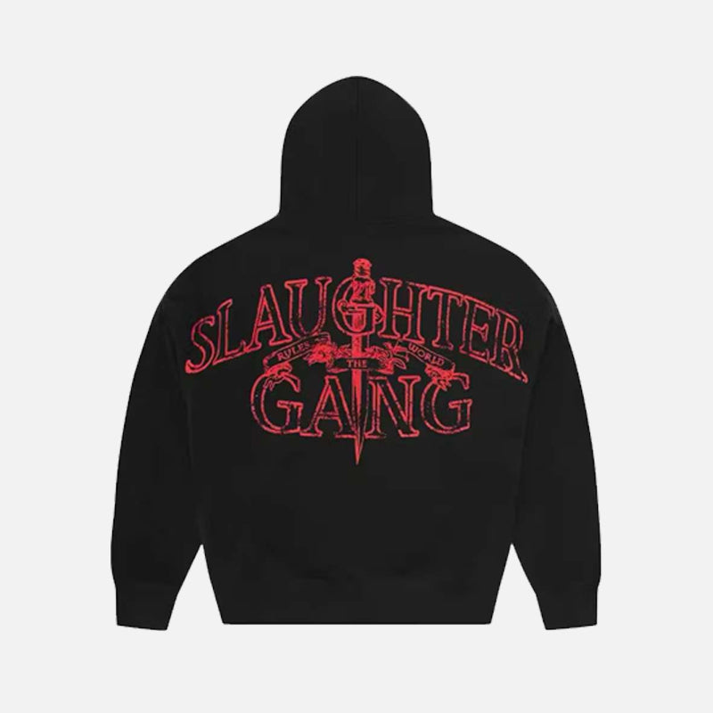 Corteiz RTW x Slaughter Gang Zip-Up Hoodie - Black / Red