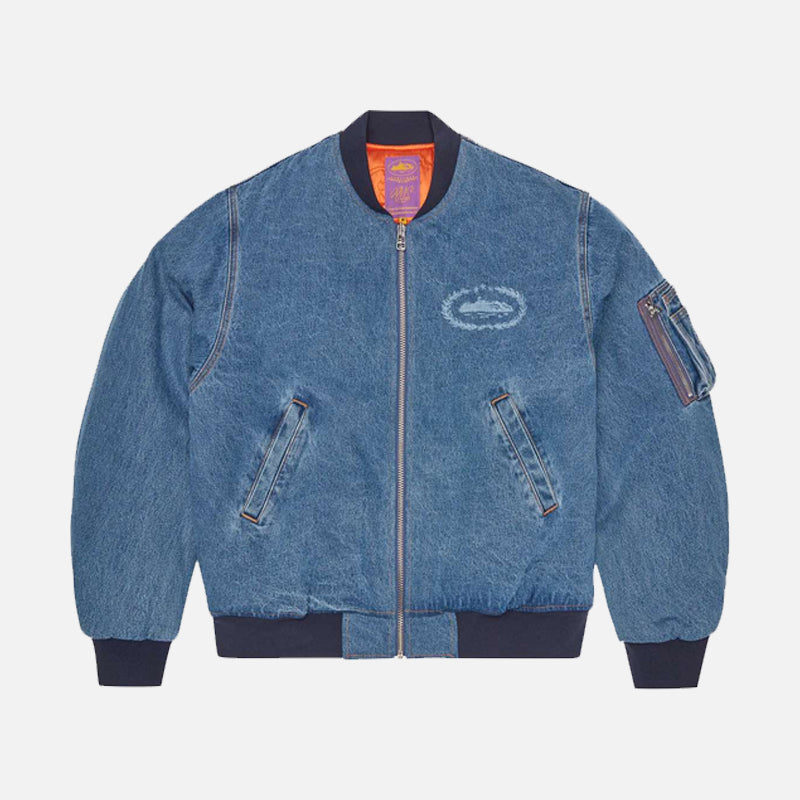 Corteiz RTW Superior Royale Denim Bomber Jacket - Washed Blue