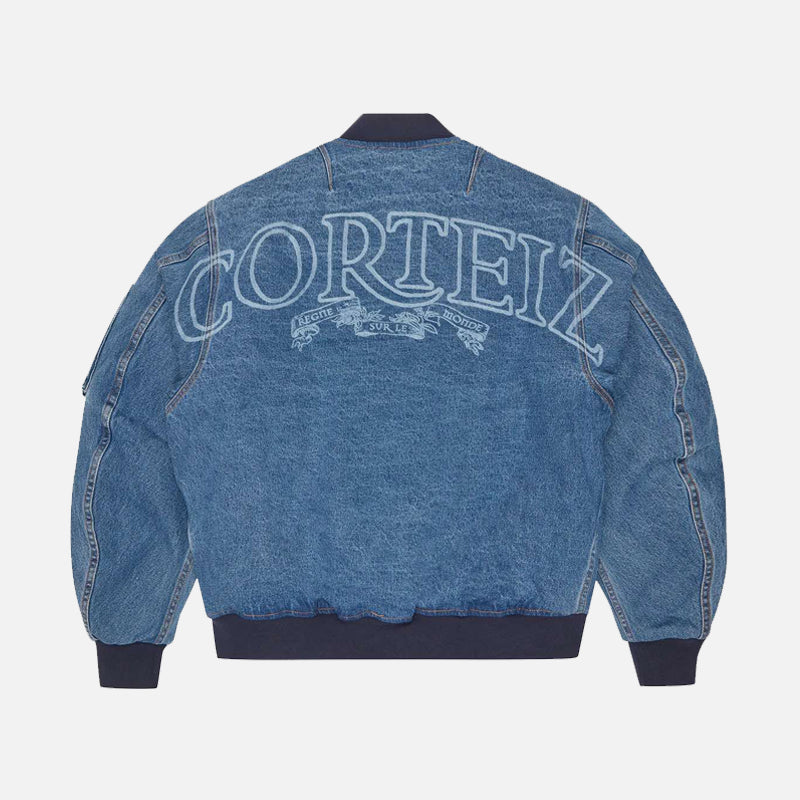 Corteiz RTW Superior Royale Denim Bomber Jacket - Washed Blue