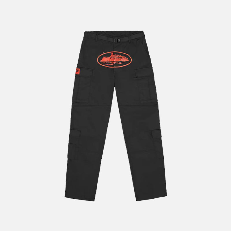 Corteiz RTW Alcatraz Cargo Trouser - Black / Red