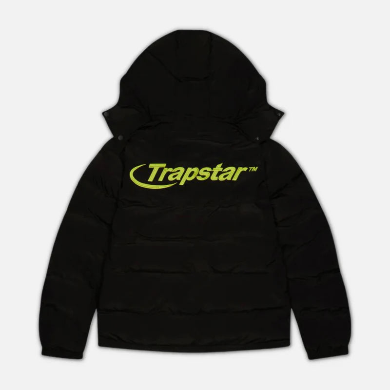 Trapstar Hyperdrive Detachable Hooded Puffer Jacket - Black / Lime Green