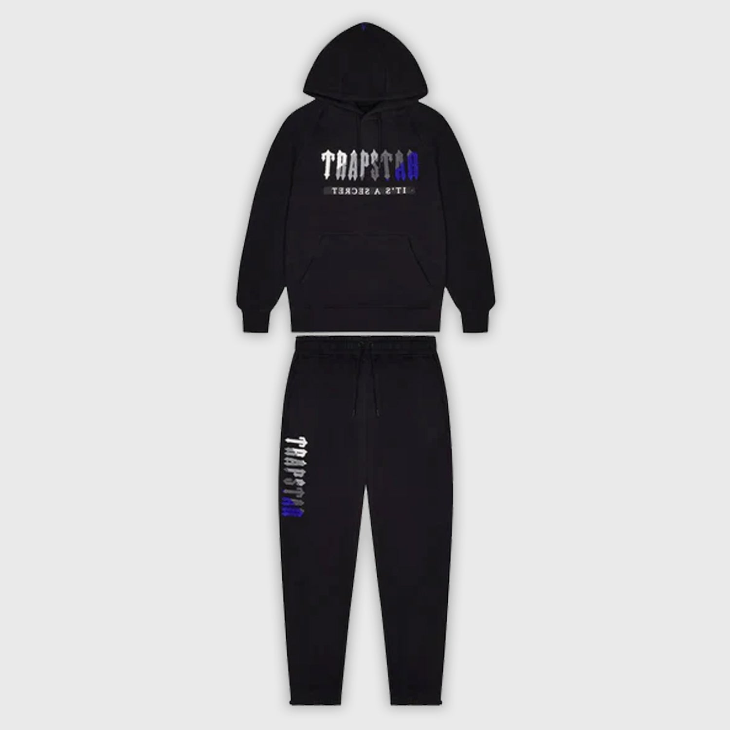 TRAPSTAR CHENILLE DECODED 2.0 HOODED TRACKSUIT 2.0 BLACK DAZZLING BLUE KICKKONNECT