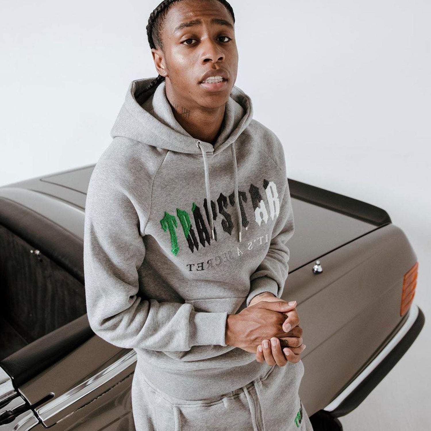Trapstar Chenille Decoded Hooded Tracksuit - Grey / Green